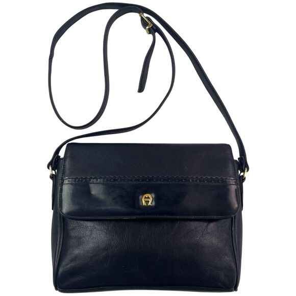 Etienne Aigner Handbags - vintage Etienne Aigner Black Leather Crossbody Shoulder Bag Purse Classic Preppy